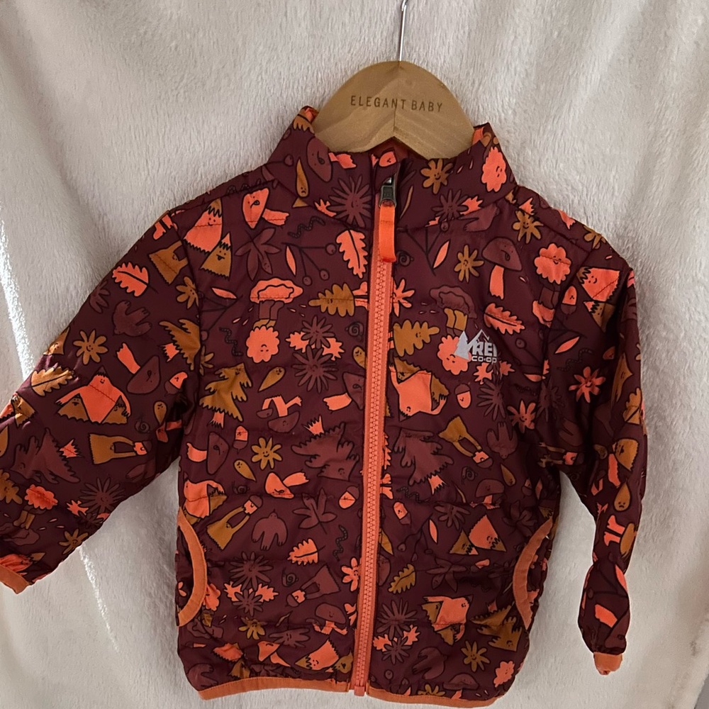REI Reversible 650 Down Jacket mushrooms forest woodland 18 months